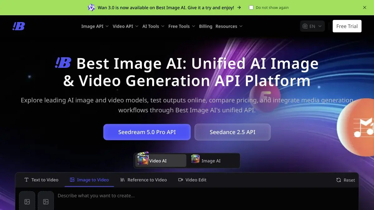 Vista previa de la página de inicio de Best Image AI
