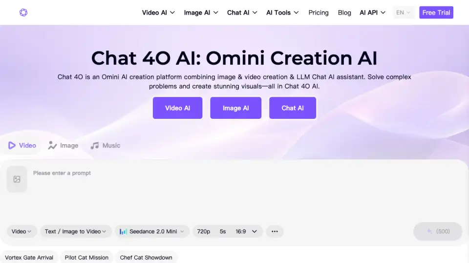 Vista previa de la página de inicio de Chat 4O AI