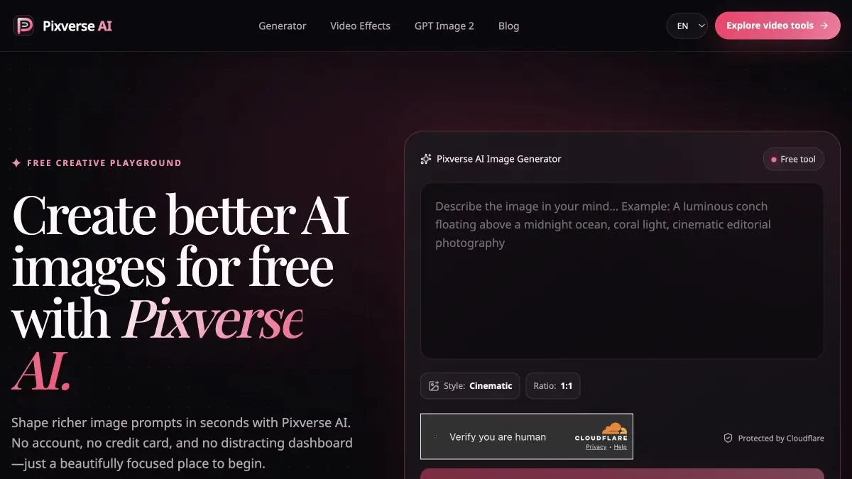 Vista previa de la página de inicio de Pixverse AI