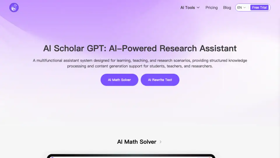 Vista previa de la página de inicio de AI Scholar GPT