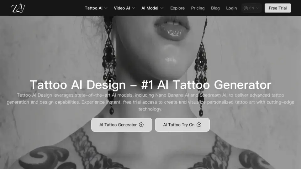 Vista previa de la página de inicio de Tattoo AI Design